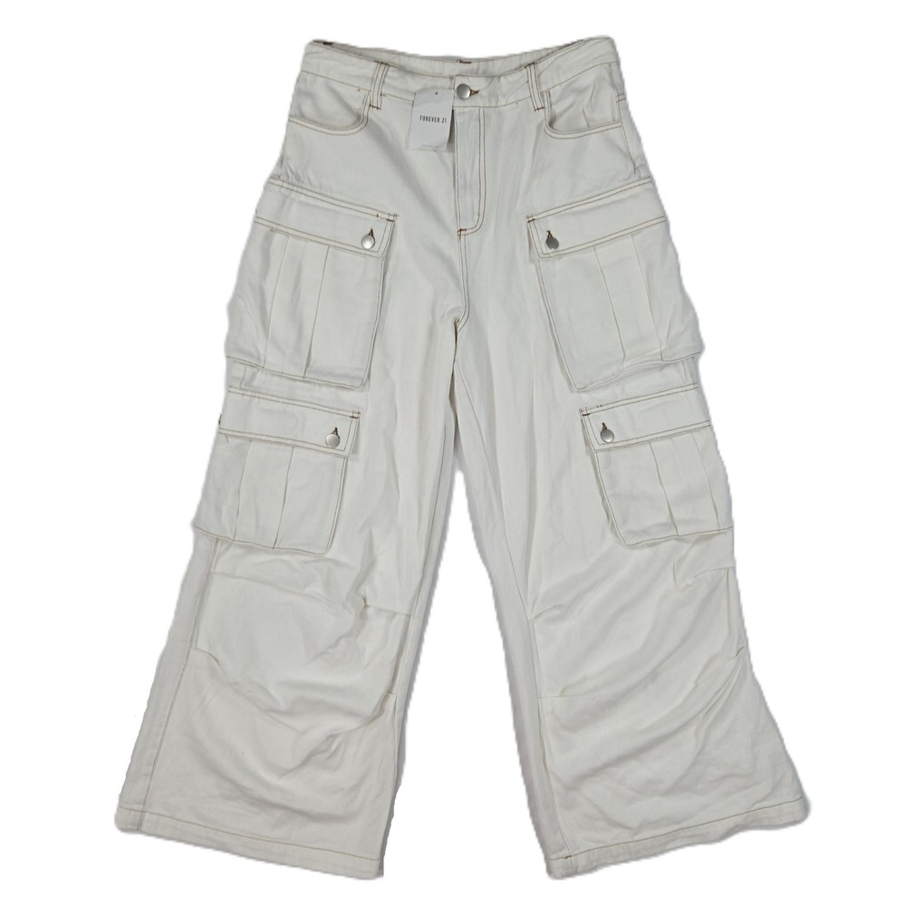 HYFVE‎ Women Y2K White Wide Leg Cargo Pants Utility Chic High Rise Size L